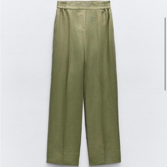ZARA 100% LINEN STRAIGHT LEG PANTS - Picture 5 of 5